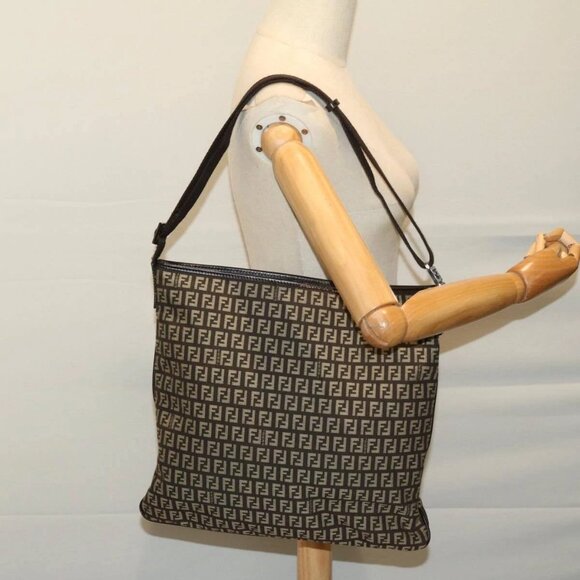 FENDI Zucchino Canvas Mamma Baguette Shoulder Bag Brown Auth - Picture 1 of 16